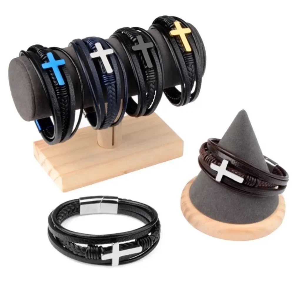 🧑🏻‍🦱O1🧑🏻‍🦱 Gorgeous Genuine Braided Leather Titanium Mens‎ Unisex Bracelet
